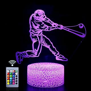 Baseball Man 3D Lamp Night Light with Remote & Touch Control,Multiple Colour Brightness Adjusted Batteries Powered Gifts for Boys Girls (Baseball Man-2)