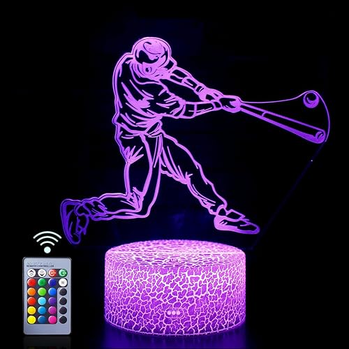 Baseball Man 3D Lamp Night Light with Remote & Touch