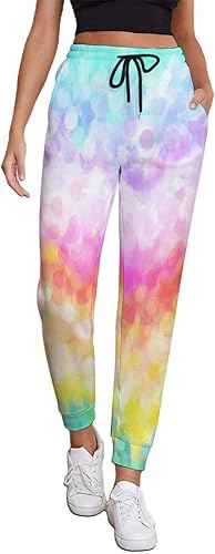 Painted Rainbow Casual Sweatpants for Women High Waisted Jogger Pants Sport Trousers with Pockets