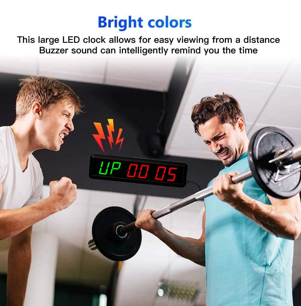 Timer a intervallo di Fitness LED, 6 cifre HIIT Addestramento Pre-programmato Orologio da Parete con Tabata, Emom, MMA, Ideale per Allenamento da Palestra Crossfit Home