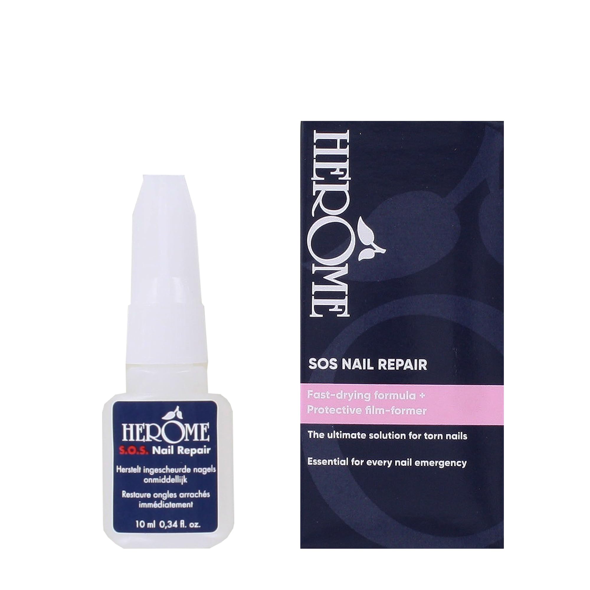 Herome SOS Nail Repair (10ml) - Kit Riparazione Unghie Rotte e Spezzate - Contiene Colla per le Unghie e una Mini-Lima Lucidante