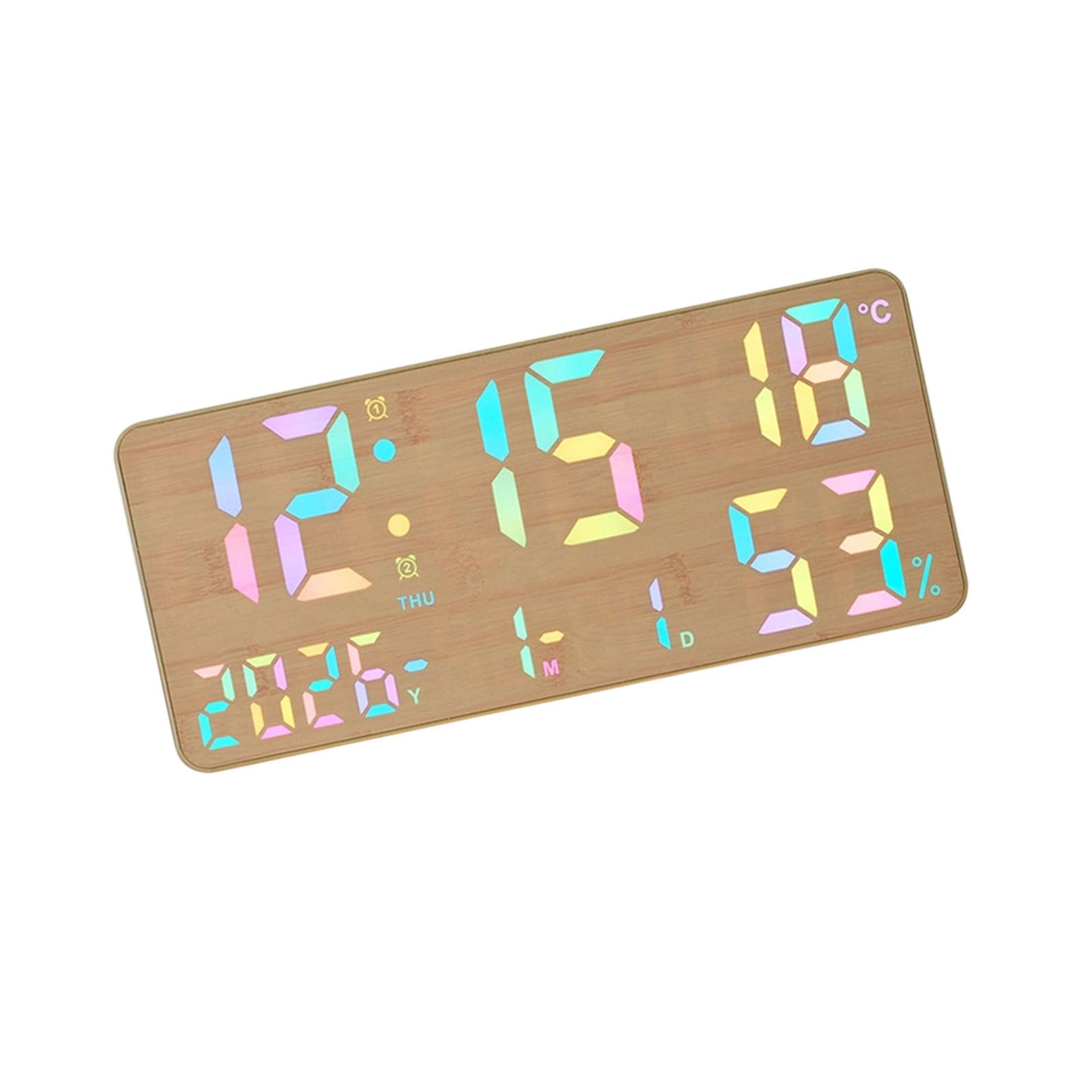 NRVTRE Large Screen LED Display Digital Alarm Clock with Adjustable Brightness and Color Changing Ambients Lighting for Bedroom LED Decorative Clock