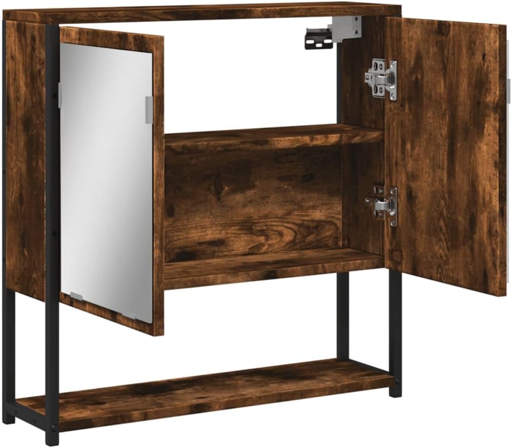 Smoked Oak Bathroom Mirror Cabinet with Ample Storage Space-Saving Wall Mounted Design Durable Engineered Wood and Glass Construction