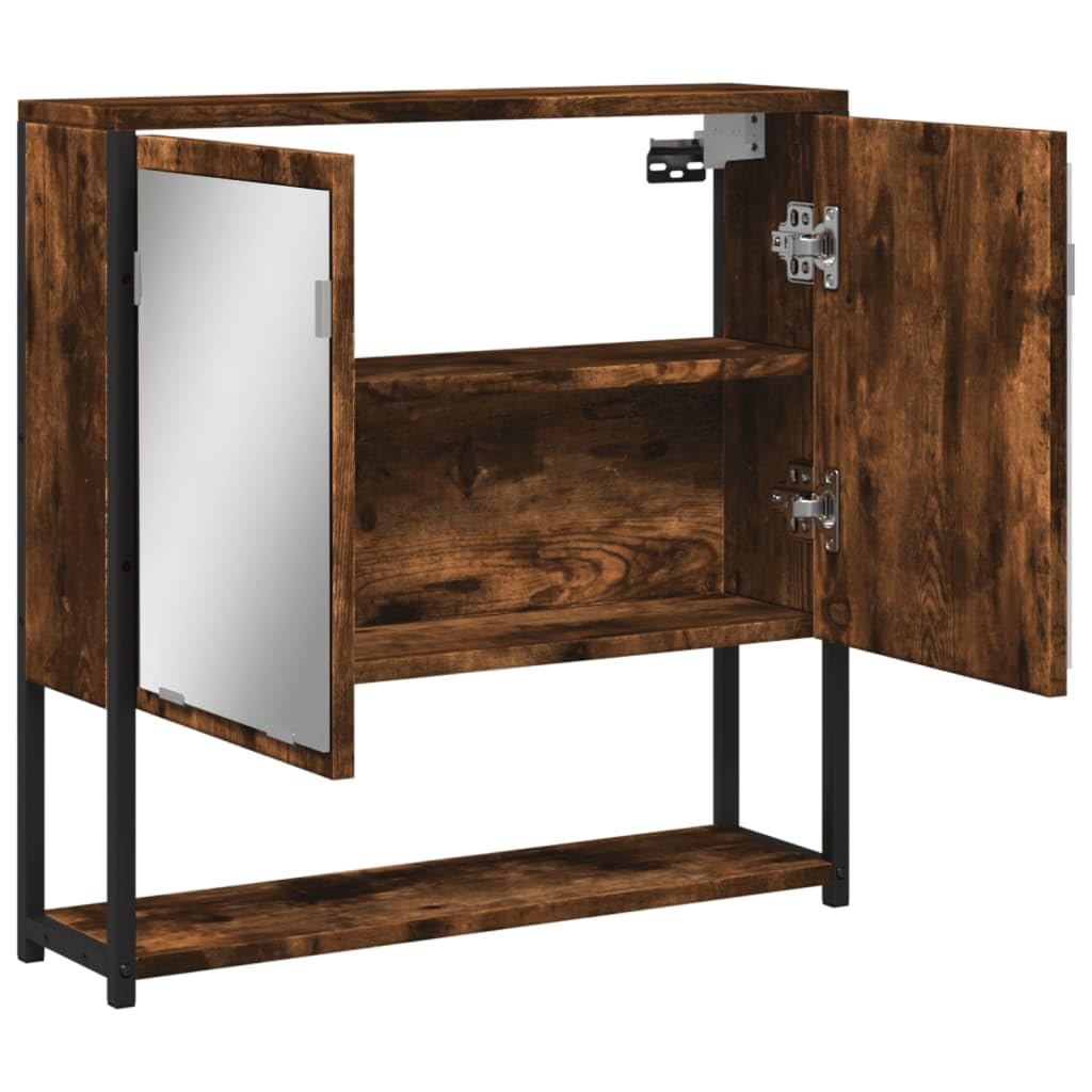 Armadietto da bagno con specchio in legno di rovere affumicato