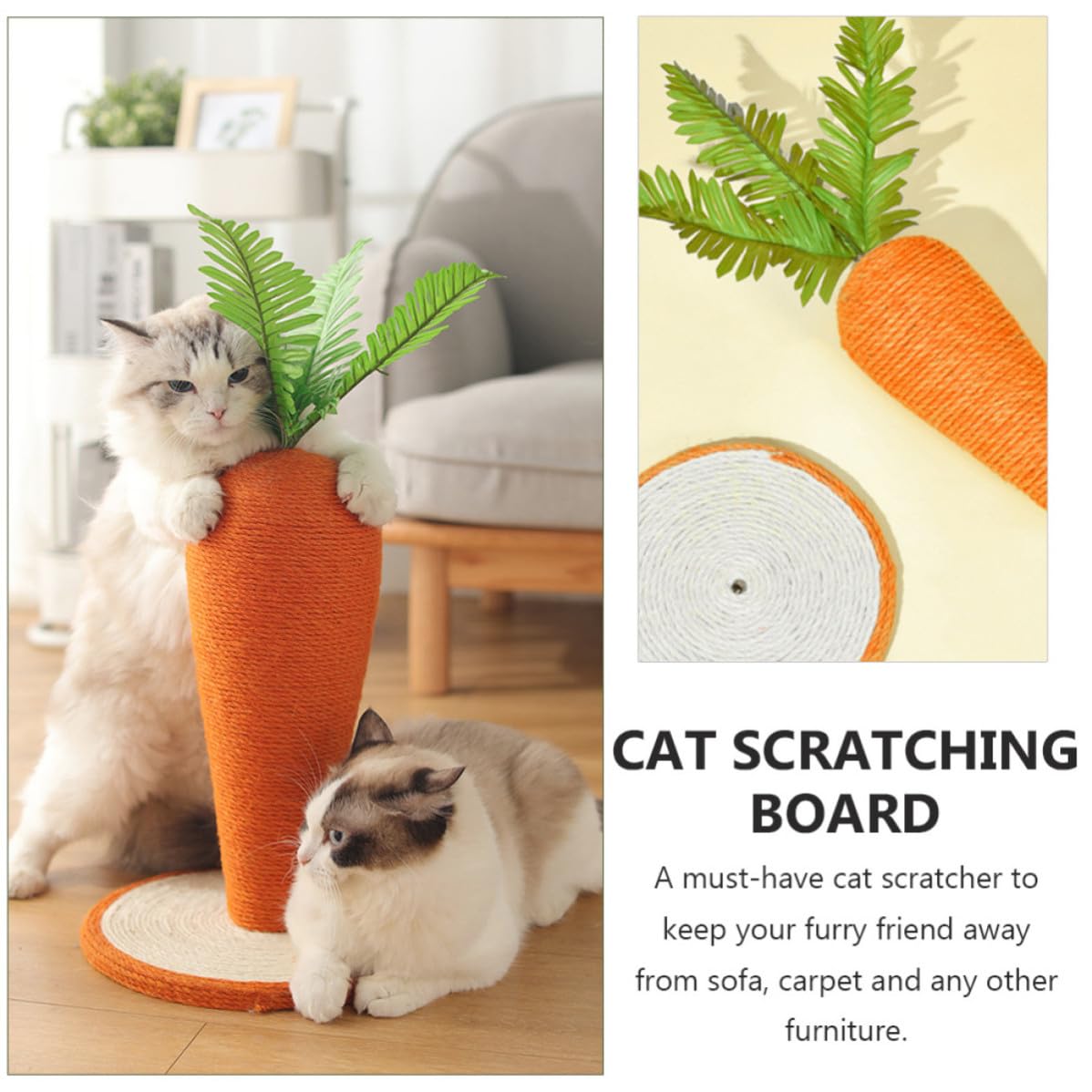 Beaupretty Griffoir de Carotte de Dessin Animé, Cadre d'escalade pour Chat, Poteau à Gratter et Panneau à Griffer, Sisal et Carton Composite, Rouge, pour Chats, Décoration Intérieure