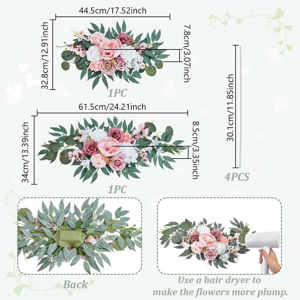 AHANDMAKER 2 flores de arco de boda, 2 tamaños, arreglos florales artificiales para decoración de arco de ceremonia de boda y decoración de señal de bienvenida, rosa