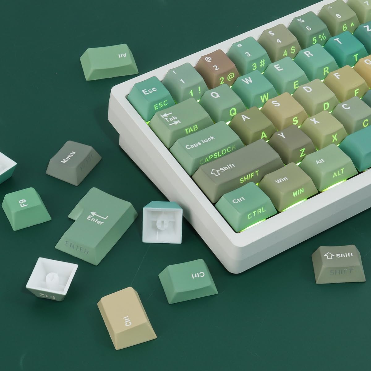 Sunzit PBT Deutsches Layout Keycaps, 132 Tasten Grüner Wald Custom Tastenkappen Cherry Profile Dye-Sub Keyboard Keycap Set mit 6.5u Spacebar für MX Switches Mechanische Gaming Tastatur