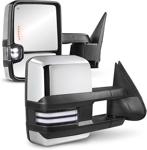 MOSTPLUS Espejos de remolque con calefacción eléctrica compatibles con Chevy Silverado Suburban Tahoe GMC Serria Yukon 2003 2004 2005 2006 con luz