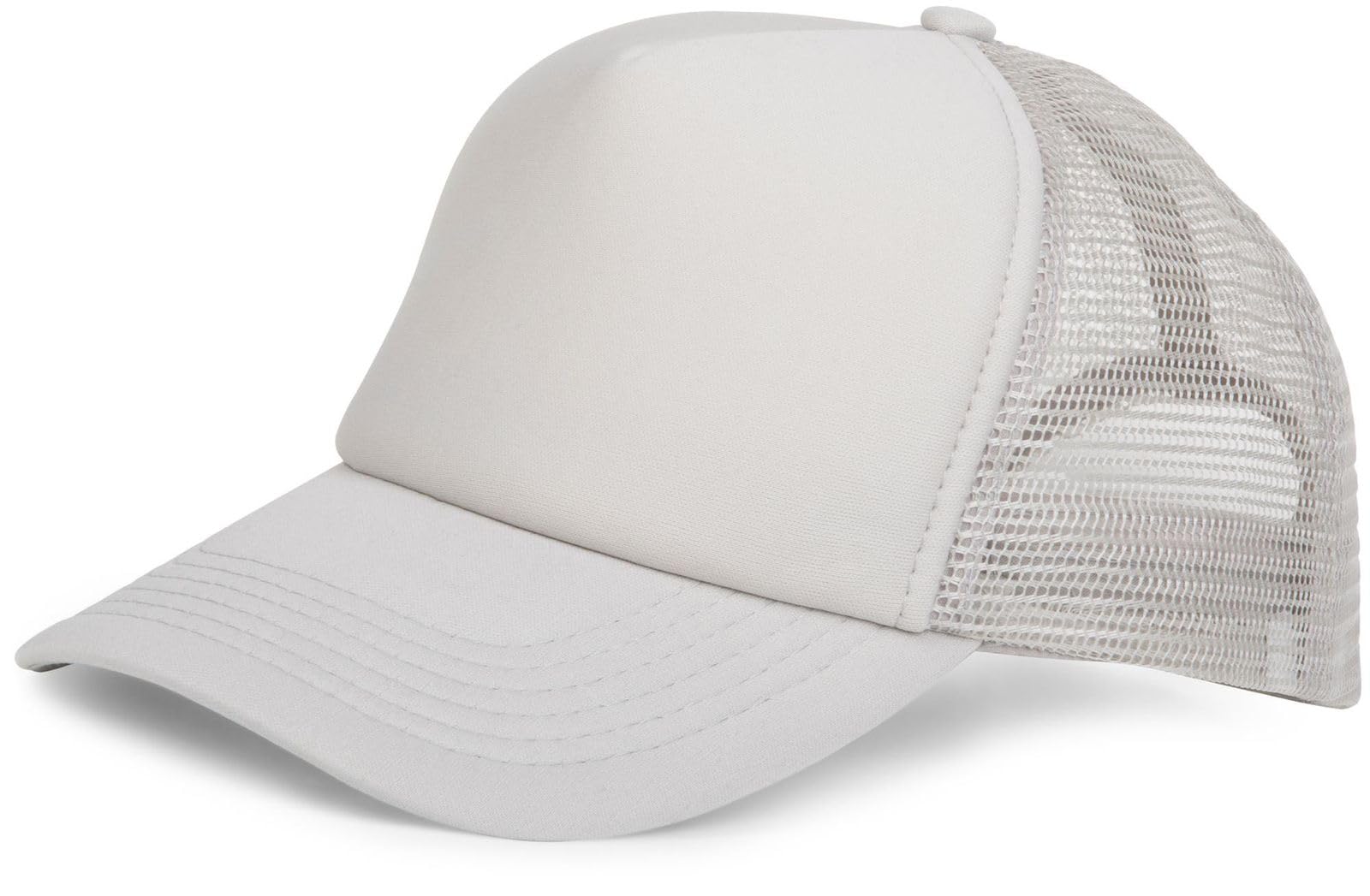 Stylebreaker Unisex Light-Grey 5-Panel Mesh Cap, Trucker Baseball Cap, Adjustable Click And Snap Closure, Cap 04023007, Colour: