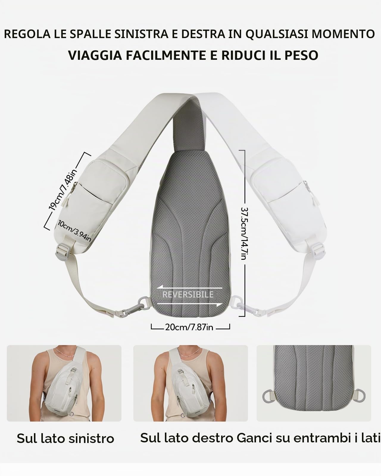 Waterfly Zaino Monospalla Uomo Donna: Borsa a Tracolla Sling Ultraleggera, Tracolla Regolabile, Design Compatto e Stiloso Per Escursionismo, Viaggi e Uso Quotidiano