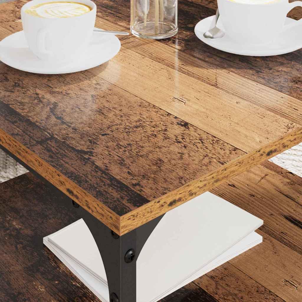 Generisch Mesa de centro con estantes de estilo industrial rectangular de madera y marco de hierro, 55 x 55 x 40 cm, superficie mate, estable y duradera para sala de estar