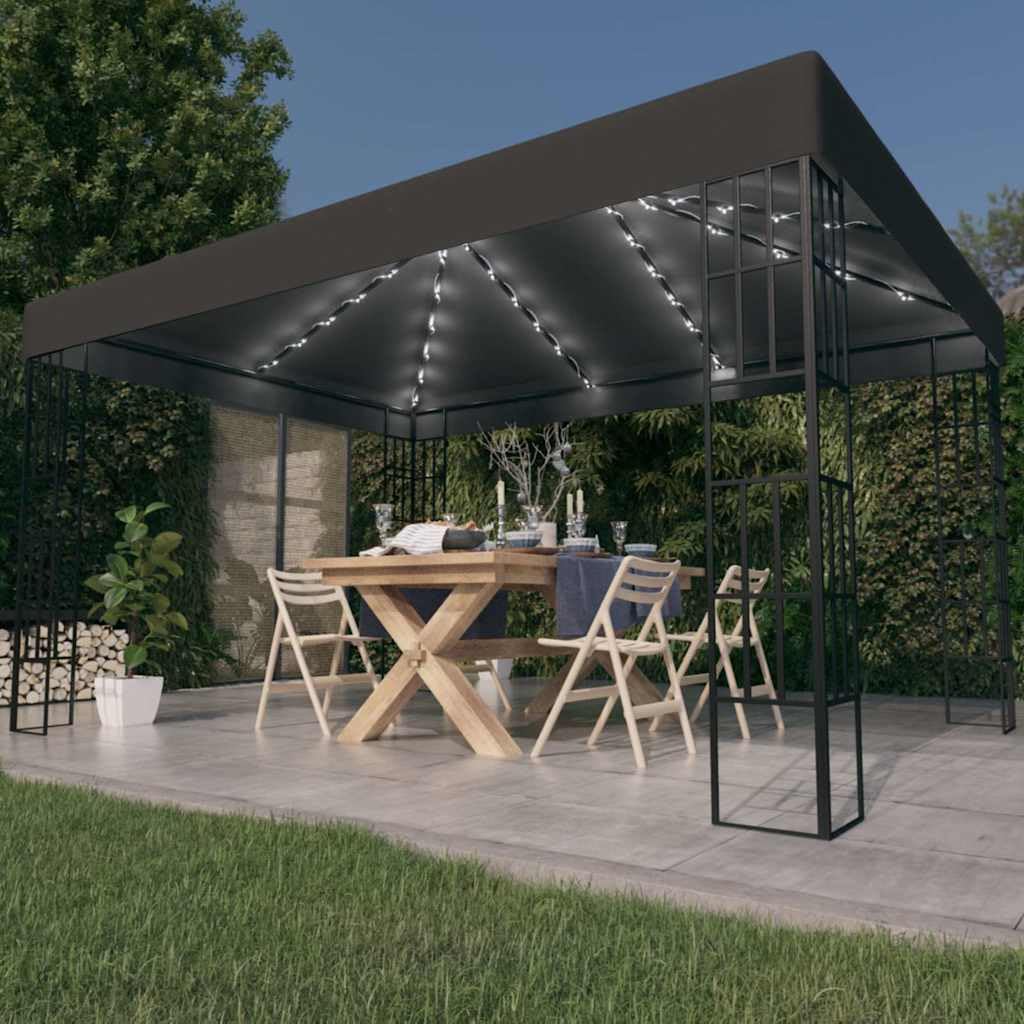 Pawilon z łańcuchem świetlnym LED, 3 x 4 m, antracyt, rama stalowa