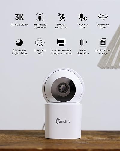 Miniatura 8 de Cámara de seguridad 3K para interiores, paquete de 2, cámara WiFi panorámicainclinación de 360 para seguridad del hogar, cámara de 2.45GHz para