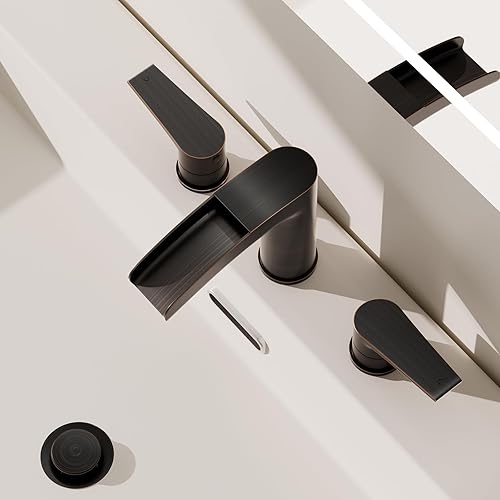 Miniatura 4 de Phiestina Grifo de baño, con drenaje emergente de metal y líneas de suministro de agua, NS-SF01-MB-V+NS-WF005-ORB