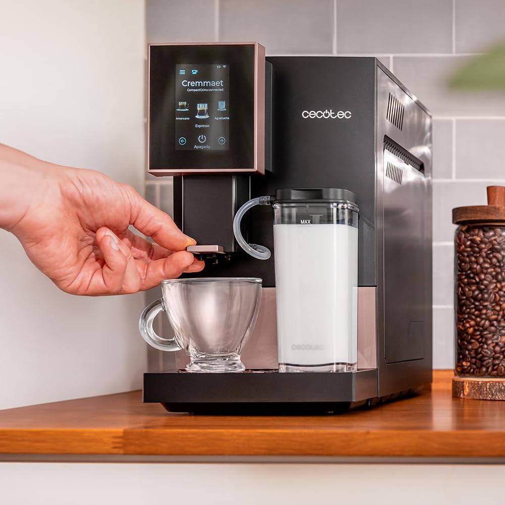 Cecotec Macchina da Caffè Espresso Manuale e Cappuccino Cremmaet Compactccino Connected Black Rose. 30 Varietà, Serbatoio latte 400ml, Serbatoio dell'acqua da 1,1L, Schermo TFT, 19 Bar, Thermoblock