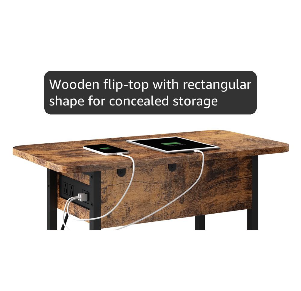 Amazon.com: LIDYUK End Table with Charging Station, Flip Top Side