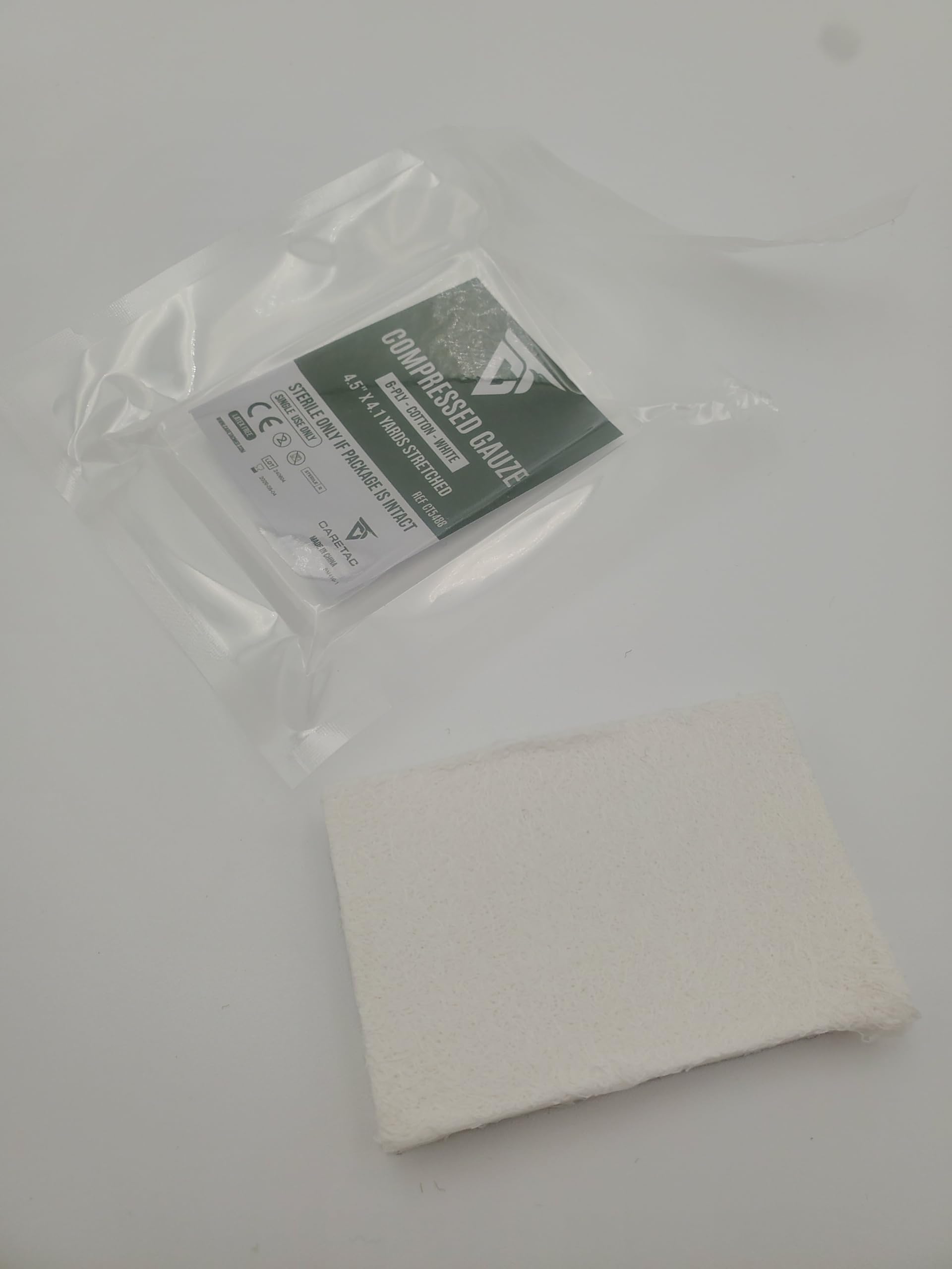 CareTac Garza compressa sterile per medicazione di emergenza per ferite, 11,4 x 12,3 '- Piegata a Z, elastica, altamente assorbente, 100% cotone per imballaggio ferite, arresto spurgo, IFAK, kit