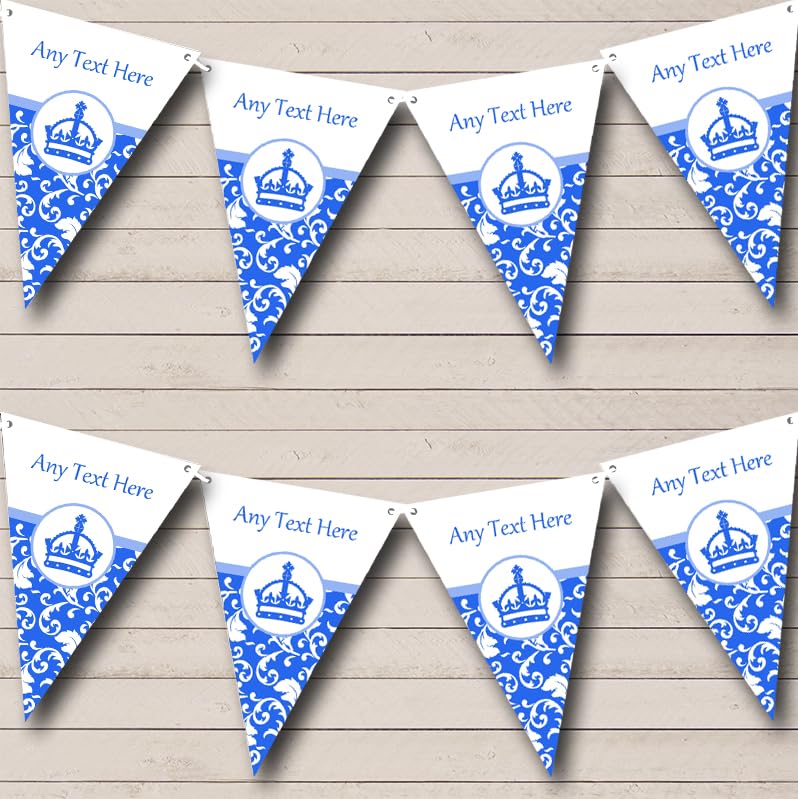 Fingerprint Designs Blue Princess Crown Personalised Birthday Party Bunting - Hanging Party Decoration - Birthday Party Banner Garland | Decorative Party Supplies — image 1
