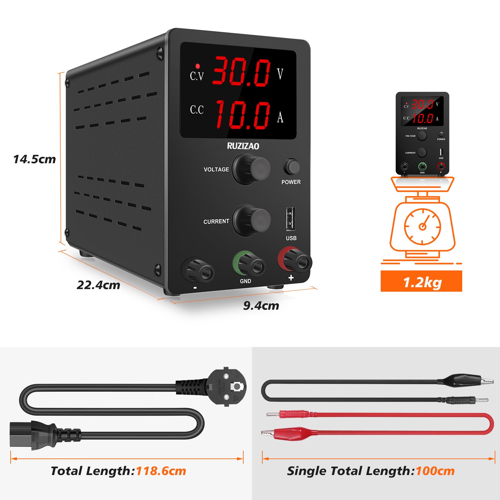 Alimentation de Laboratoire 30V 10A, Alimentation Reglable Stabilisée avec Encodeur et Affichage LED à 3 Chiffre, Alimentation Laboratoire Réglable avec Port USB 5V/2A Alimentation CC Réglable