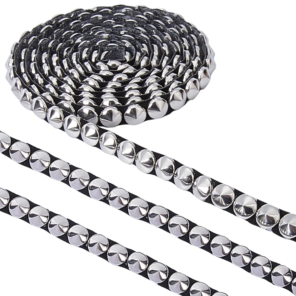 GORGECRAFT 2 Yards 8mm Wide Hot Fix Nailhead Trim Silver Metal Convex Dome Iron on Nailhead Applique Trim Tack Strips for DIY Clothes Bag