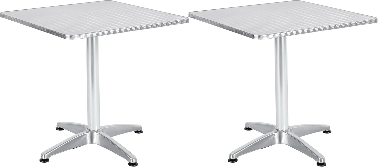 BTEXPERT Indoor Outdoor 27.5" Square Restaurant Table for Patio Stainless Steel Silver Aluminum Furniture with Base Set of 3
