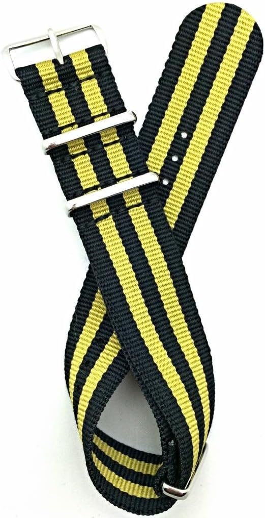 NewLife 24mm Black/Gold Nylon Fabric Watchband | Vintage, Military Style, Heavy Duty Replacement Wrist Watchstrap that brings to Any Watch