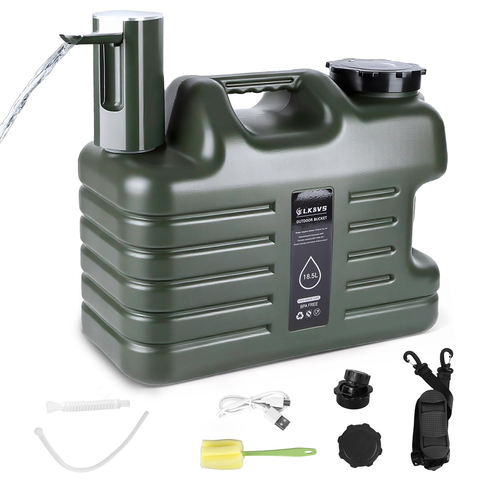 5 Gallon Water Container with Automatic Touch Control Pump & Spigot, Portable BPA-Free Camping Water Container with Handles, Leak-Proof Water Tank for Camping (Green)