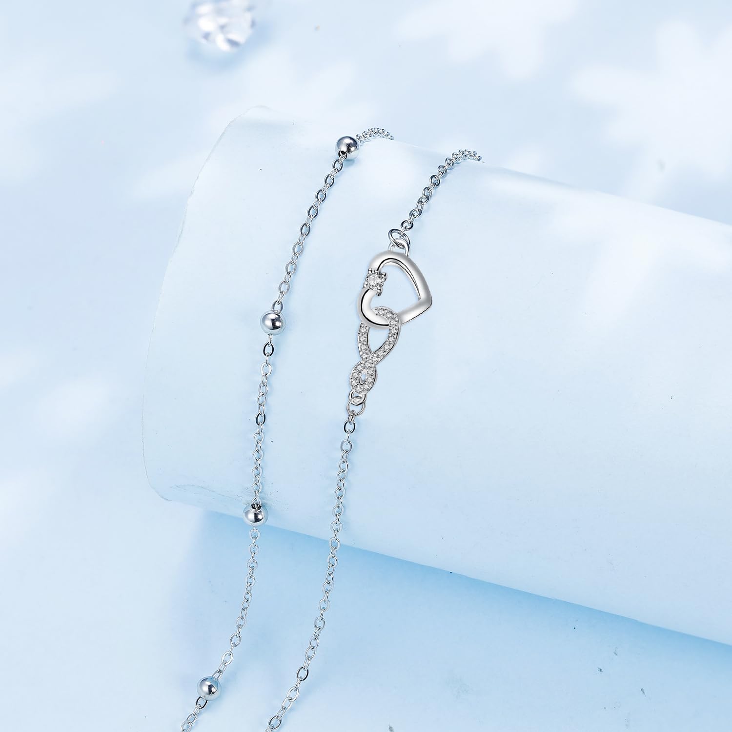 Arrebol Bracciale Donna Argento 925 con Doppia Catena Regalo per Donne Moglie Madri Figlia - Regolabile [16+4cm]