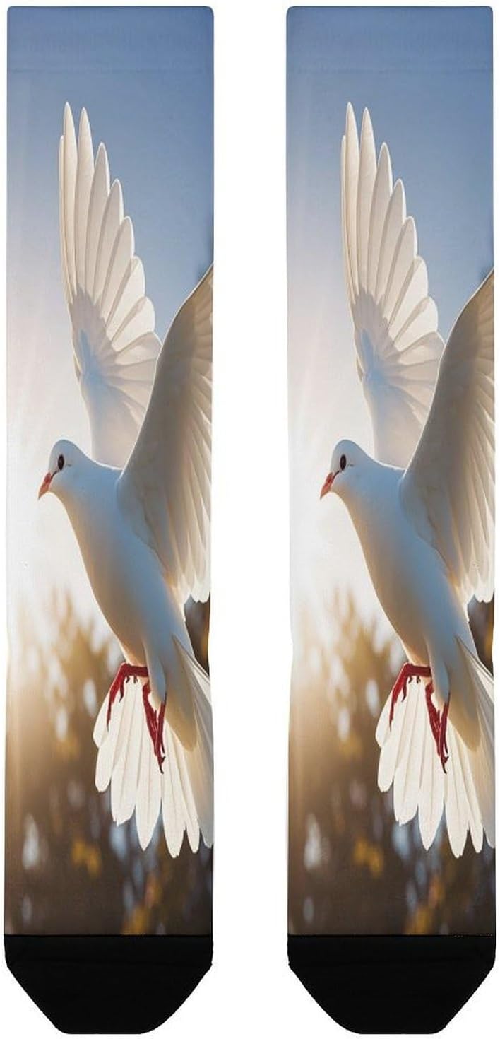 White Dove Flying in The Sun Socks Hiking Boot Socks Casual Knee High Sock Cozy Outdoor Sport Socks for Women Men