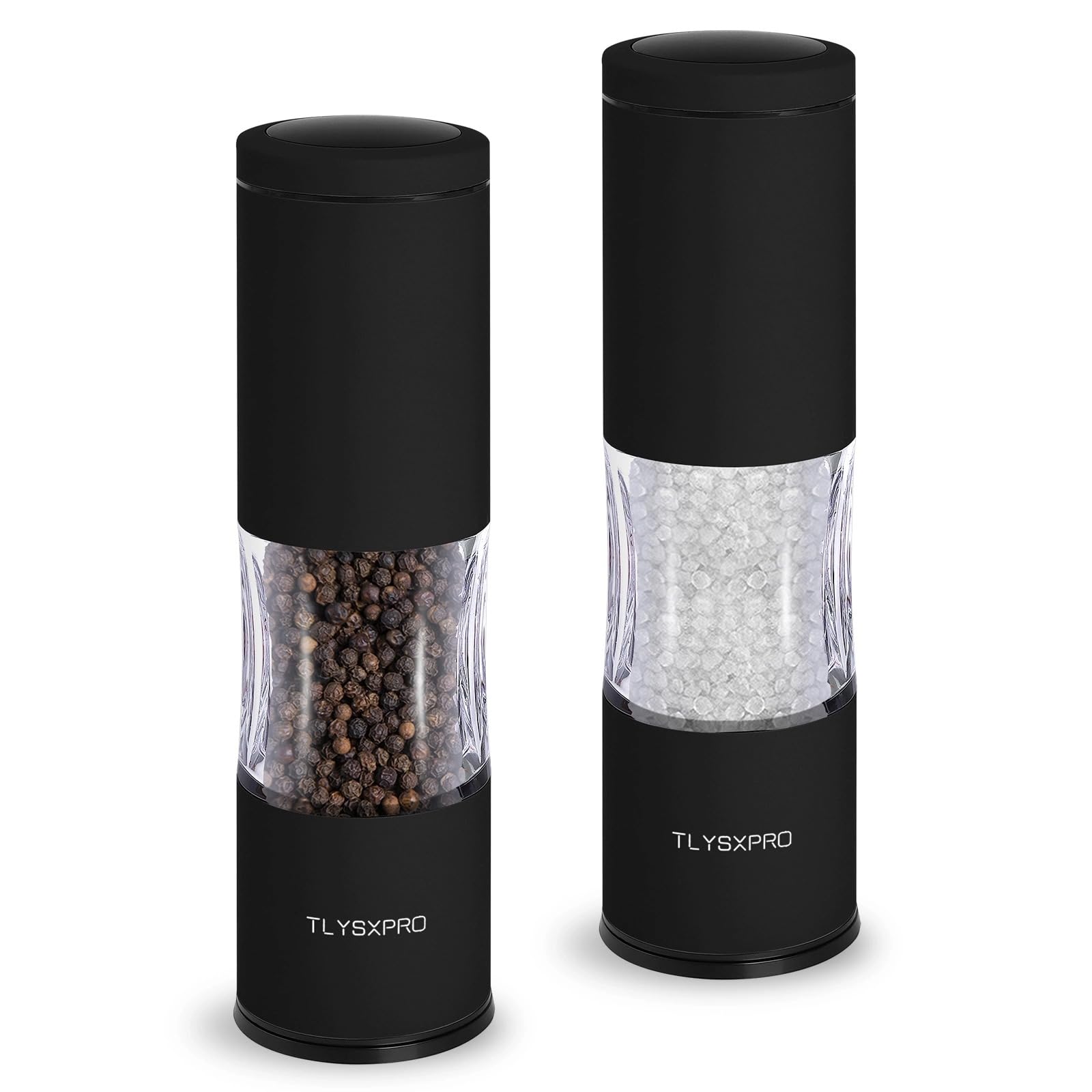 TLYSXPRO Salz und Pfeffermühle Set mit einstellbarer Körnung | Manuelle Pfeffermühle mit nachfüllbarem Design | Keramikkern | Küchen-Essential (2 Stück, Schwarz)