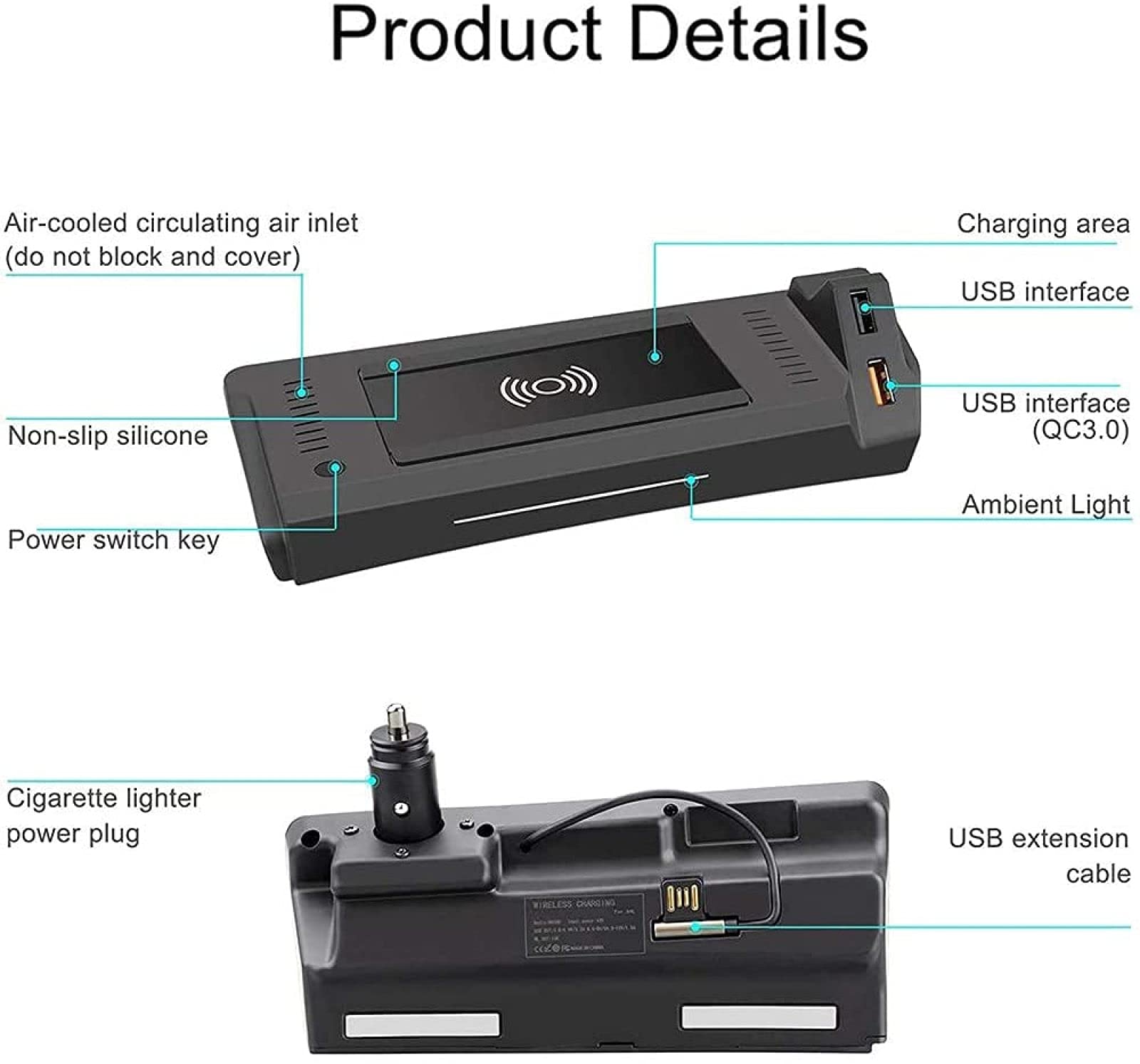 Bezprzewodowa ładowarka samochodowa A4 2017-2021, A5, S4, S5, 2018-2021, dwa porty USB QC3.0 18 W, szybkie ładowanie 15 W, panel akcesoriów do konsoli środkowej