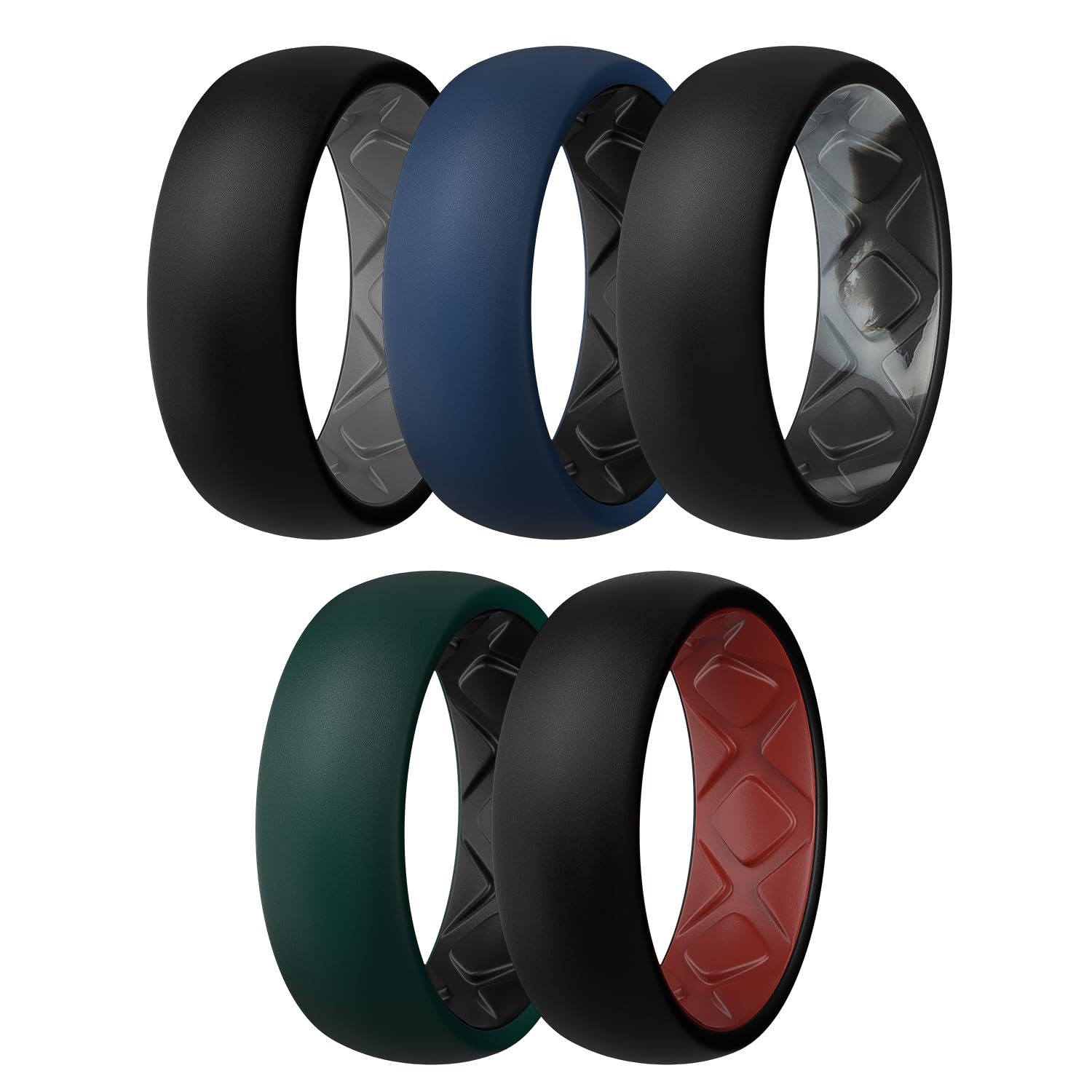 Egnaro Silicone Ring Men 1/4/5/6/7 Multipack of Breathable Mens Silicone Rubber Wedding Rings Bands with Air Flow Grooves