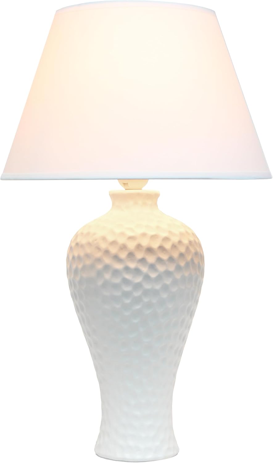 Simple Designs LT1194-WHT 20.08" Refined and Textured Curvy Stucco Ceramic Table Lamp, for Living Room, Bedroom, Office, White
