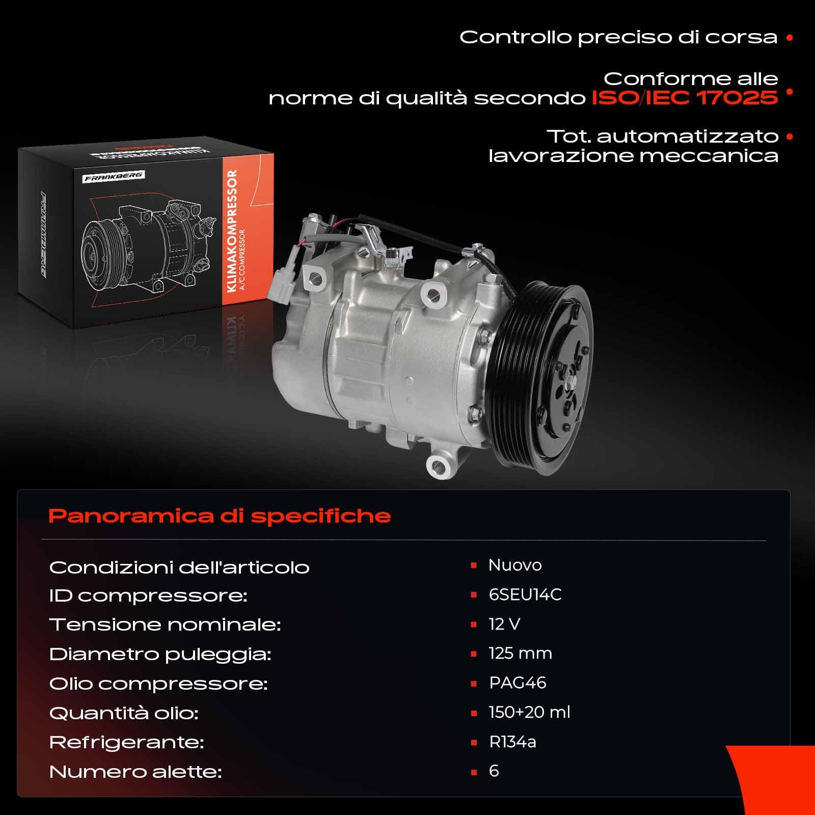 Frankberg Compressore per aria condizionata con frizione | Compatibile con: Scénic III JZ0/1, M.e.g.a.n.e III Combi Van KZ0/1, M.e.g.a.n.e III Grandtour KZ0/1