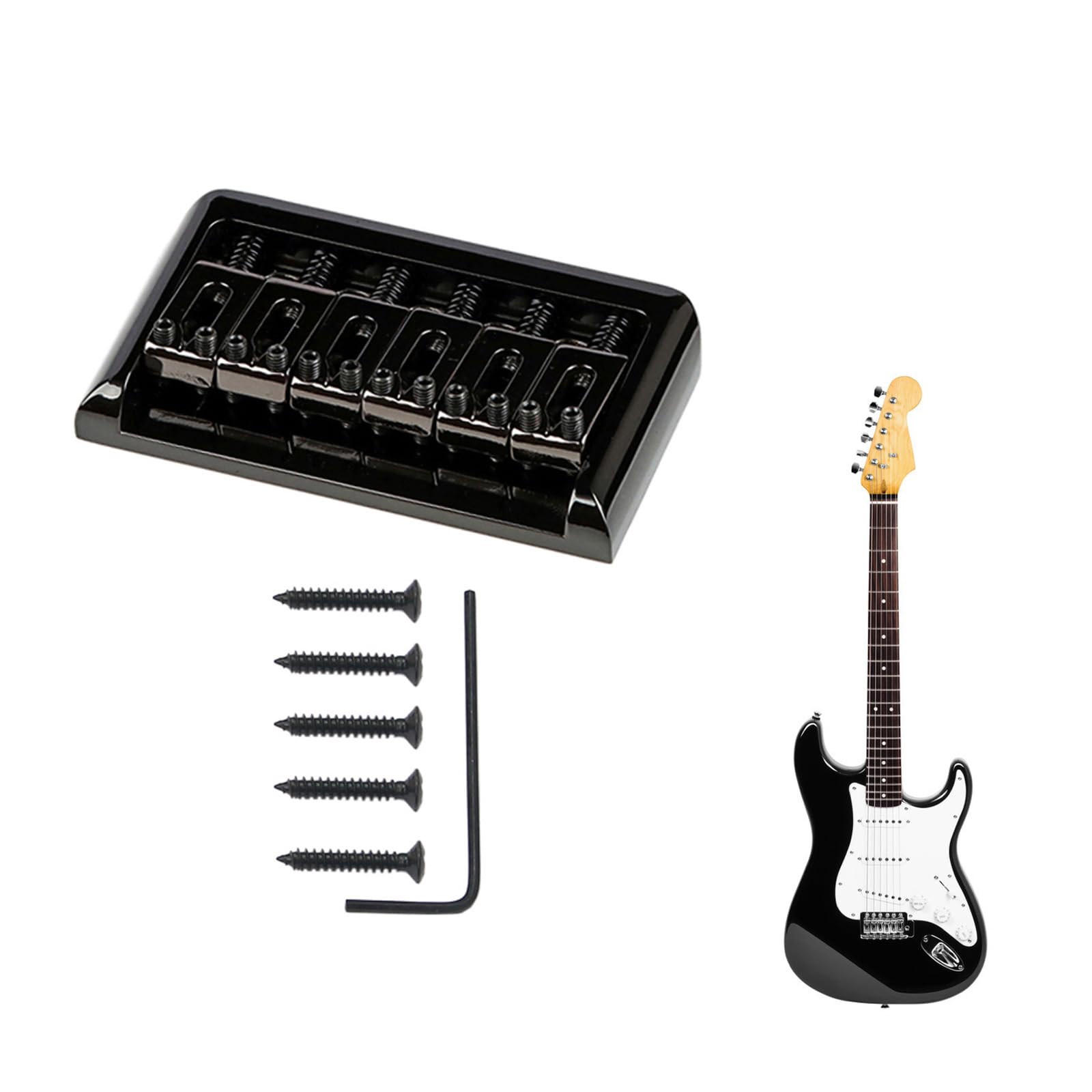 Metal Fixed Hardtail Saddle Bridge With Wrench & Screws Top Load Guitar Tailpiece For 6 String Electric Guitar