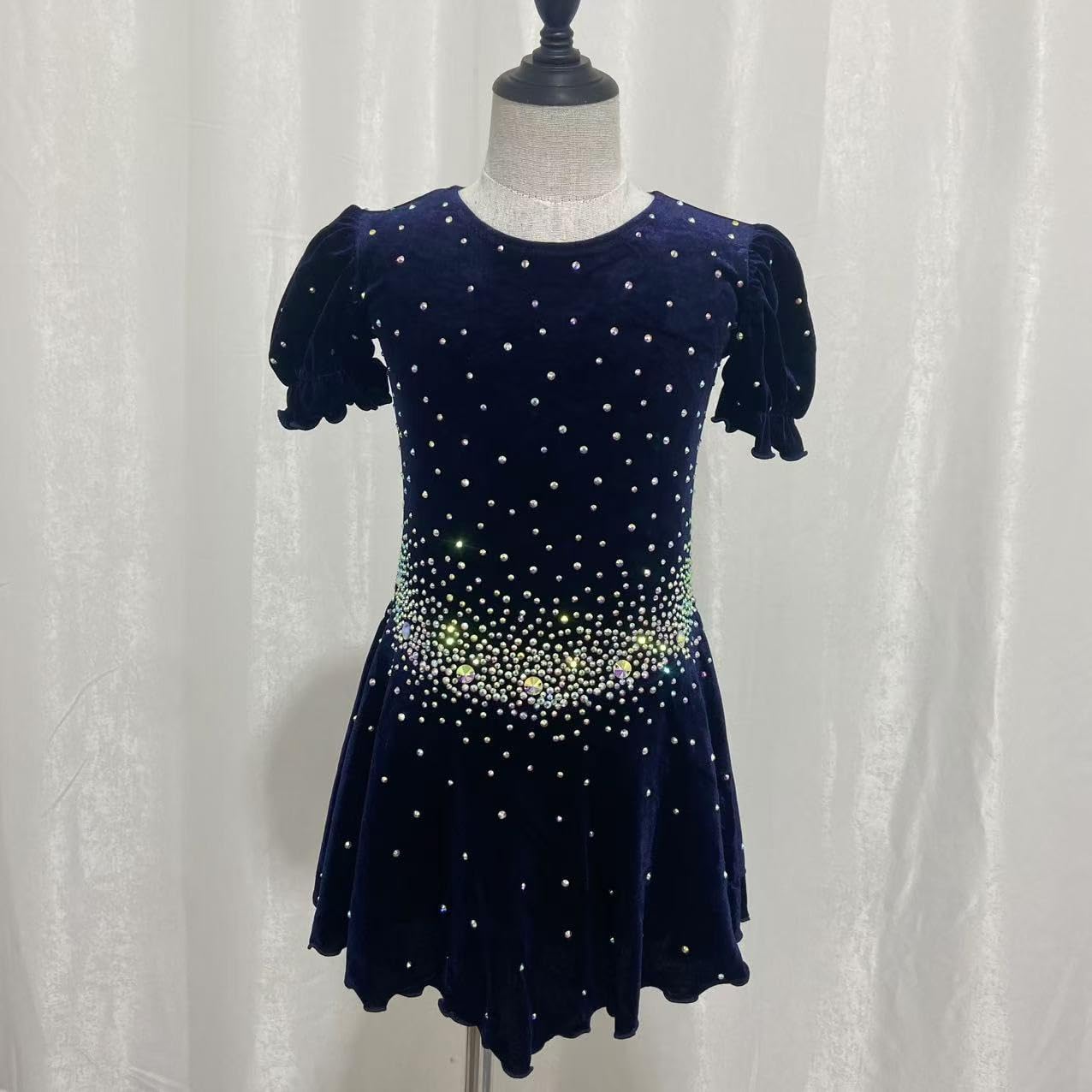 Figure Skating Dress,Girls Sparkling Navy Blue Diamond Skating Performance Competition Wear Costume