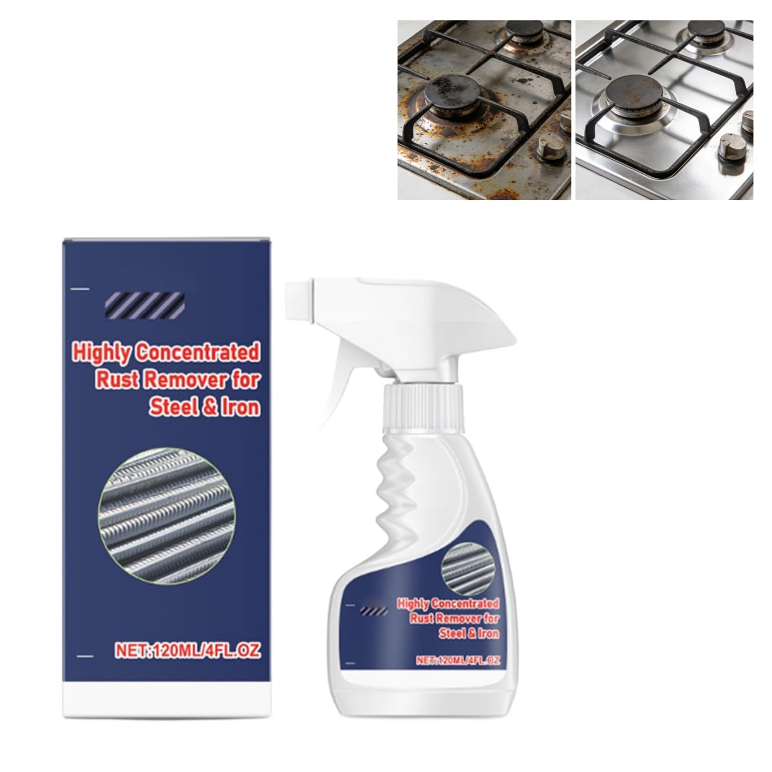 ROVIA Rust Remover Spray for Metal, Highly Concentrated Rust Remover for Steel Copper Stainless Steel, Heavy Duty Rust Remover Spray No Scrubbing, Fast Acting Rust Stain Remover 4 fl oz (1PC) - 2