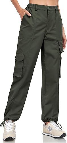 Miniatura 3 de VEOBIKE Women's Cargo Work Pants Elastic Waist Straight Leg Casual Travel Hiking Pants Loose Cotton Military Pants 7 Pockets