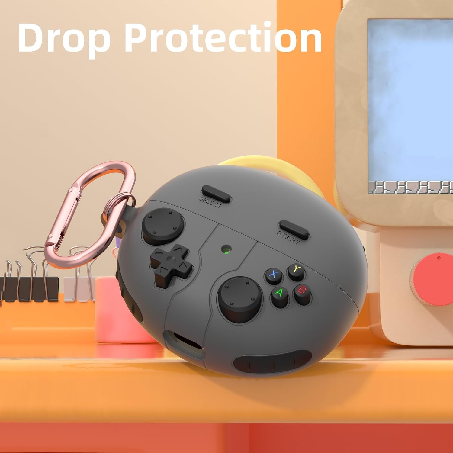 SKPY Cute Case Compatible with Huawei FreeClip with Keychain,Soft Silicone Cartoon 3D Funny Game Console Shockproof Protective Cover for FreeClip for Women Men image 2