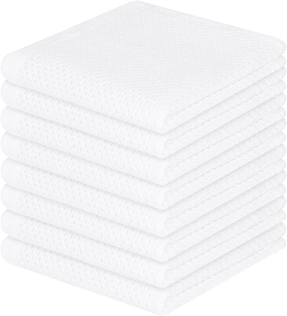 Pack of 8 Size 12x12 Color White Homaxy 100% Cotton Waffle Weave Kitchen Dish Cloths, Ultra Soft Absorbent Quick Drying Dish Towels, 12 x 12 Inches, 8-Pack, White