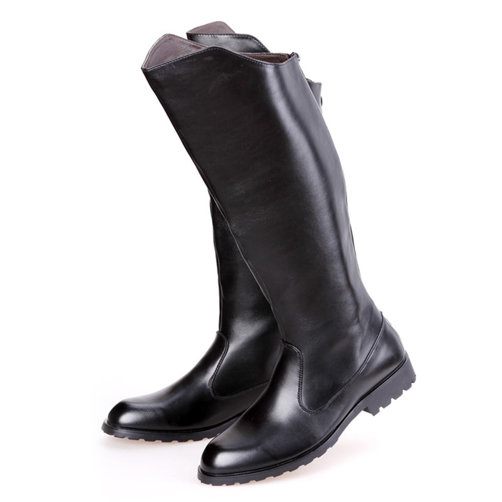 Kniehohe Lederstiefel für Herren, Reitstiefel, Bühnenaufführungsschuhe, weites Bein, mittlere Wade, Kopf, Langer, hoher Stiefel