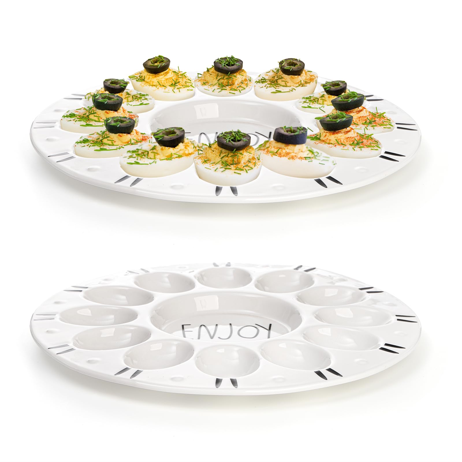 Yopay 2 Pack Deviled Egg Platter, Porcelain Deviled Egg Tray, Hold 24 Eggs, Egg Dish Dishwasher Safe, Sleek Ceramic Display Holder for Party, Classic Cuisine Trays, 25cm/10 inch