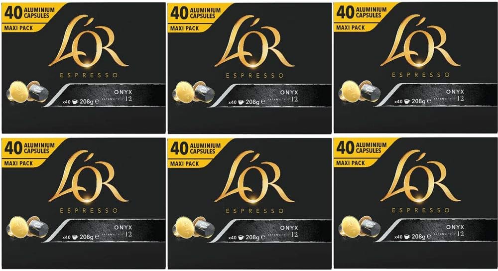 L'Or Forza, Onyx, Or Ristretto Coffee Pods 40's (Nespresso Compatible Coffee Capsules) (L'Or Onyx, 6 x 40 Pods)