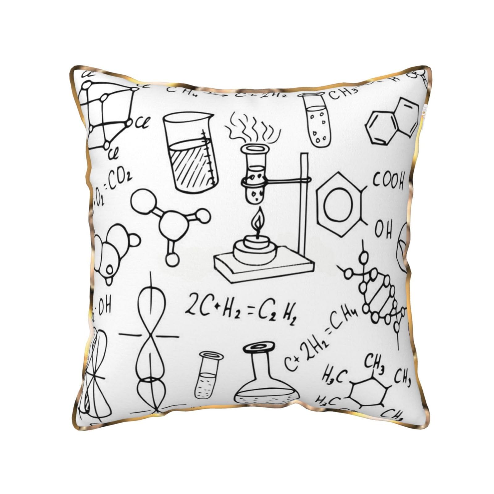AUBKFELD Chemistry Print Printed Velvet Cushion Cover 40x40 CM with Gold Edging Strip, Square Pillowcase Soft Throw Pillow Covers Case Decorative for Living Room Sofa Couch Bed Bench