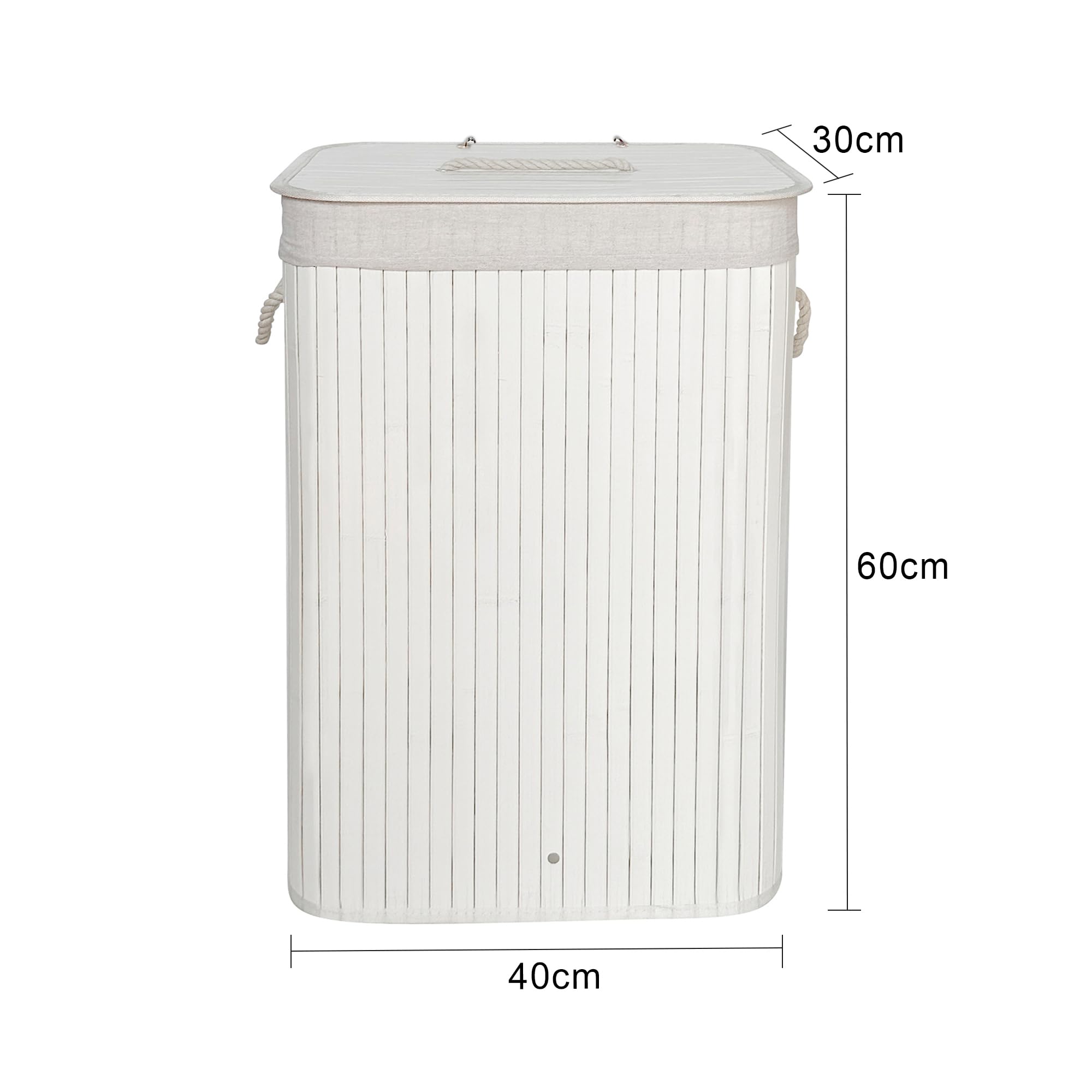 Élégant panier à linge en bambou de 72 l avec couvercle, solide et pliable, sac à linge amovible, pour salle de bain, chambre à coucher ou chambre d'enfant, aspect naturel (400, blanc) - 5
