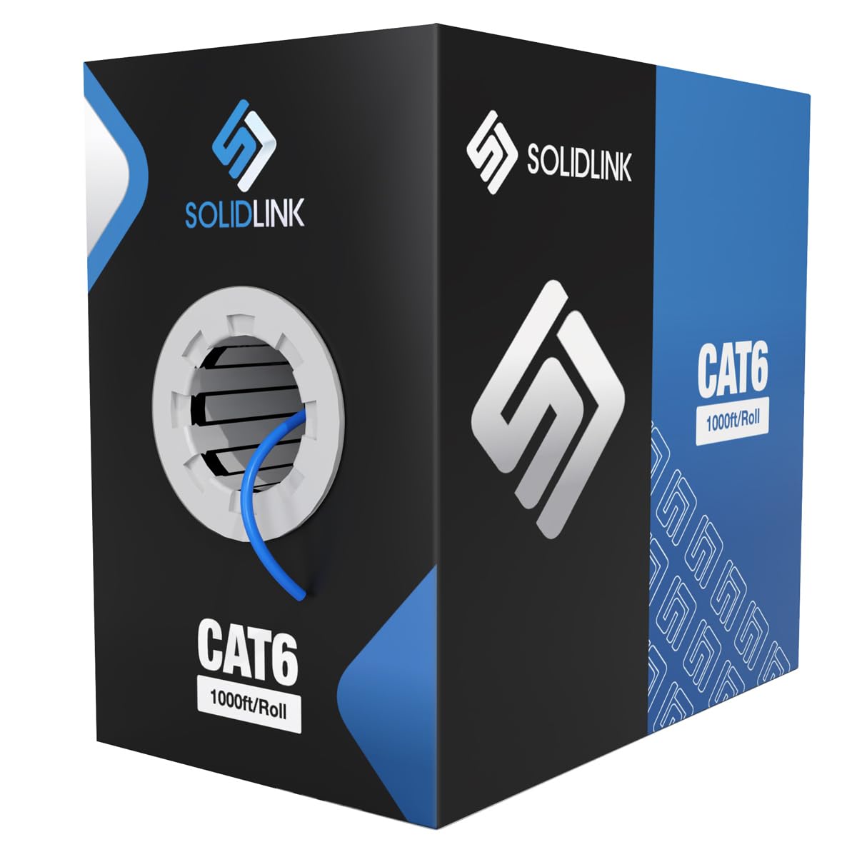SolidLink 1000ft CAT6 4/UTP Solid Copper Clad Aluminum Conductor Cable 23AWG LAN Network Ethernet 550Mhz Wire (Blue)