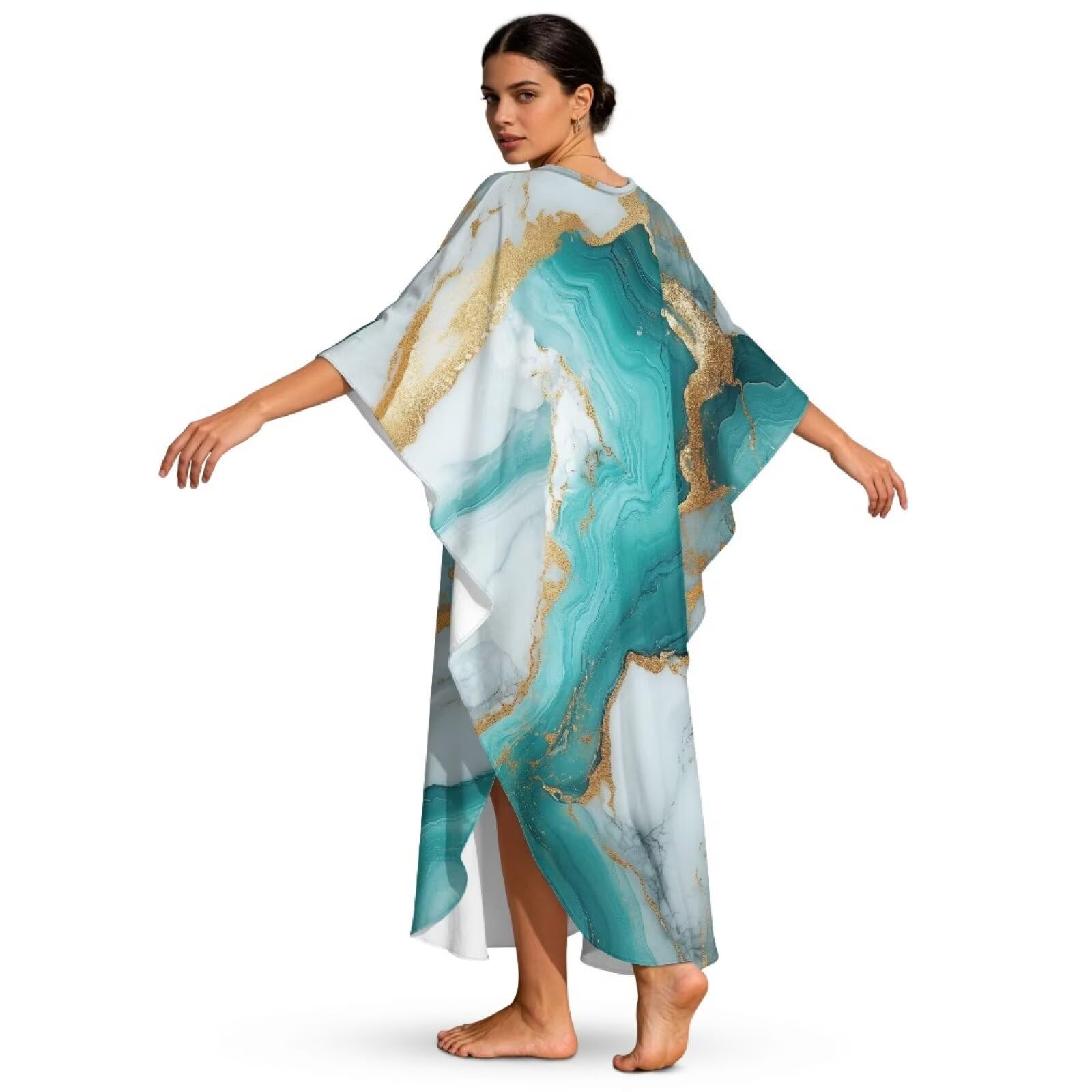 Xoenoiee Damska sukienka plażowa typu kaftan plus size dekolt w serek rękaw nietoperz strój kąpielowy okrycie zwiewna sukienka kaftan