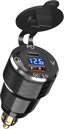 Cargador rápido USB C 30W PD3.0 DIN a USB, adaptador USB Hella Plug USB, toma de corriente QC3.0 de 18 W, voltímetro de aluminio para motocicletas