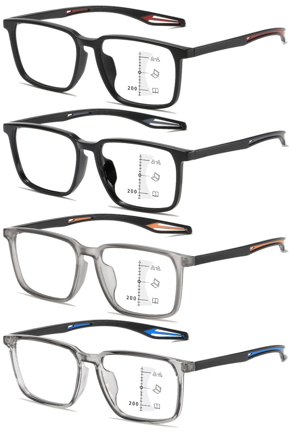 VEVESMUNDO Multifokale Lesebrille Gleitsichtbrille Sportliche TR90 Leicht Progressive Blaulichtfilter Gleitsichtlesebrille Lesehilfe Brille Herren Damen