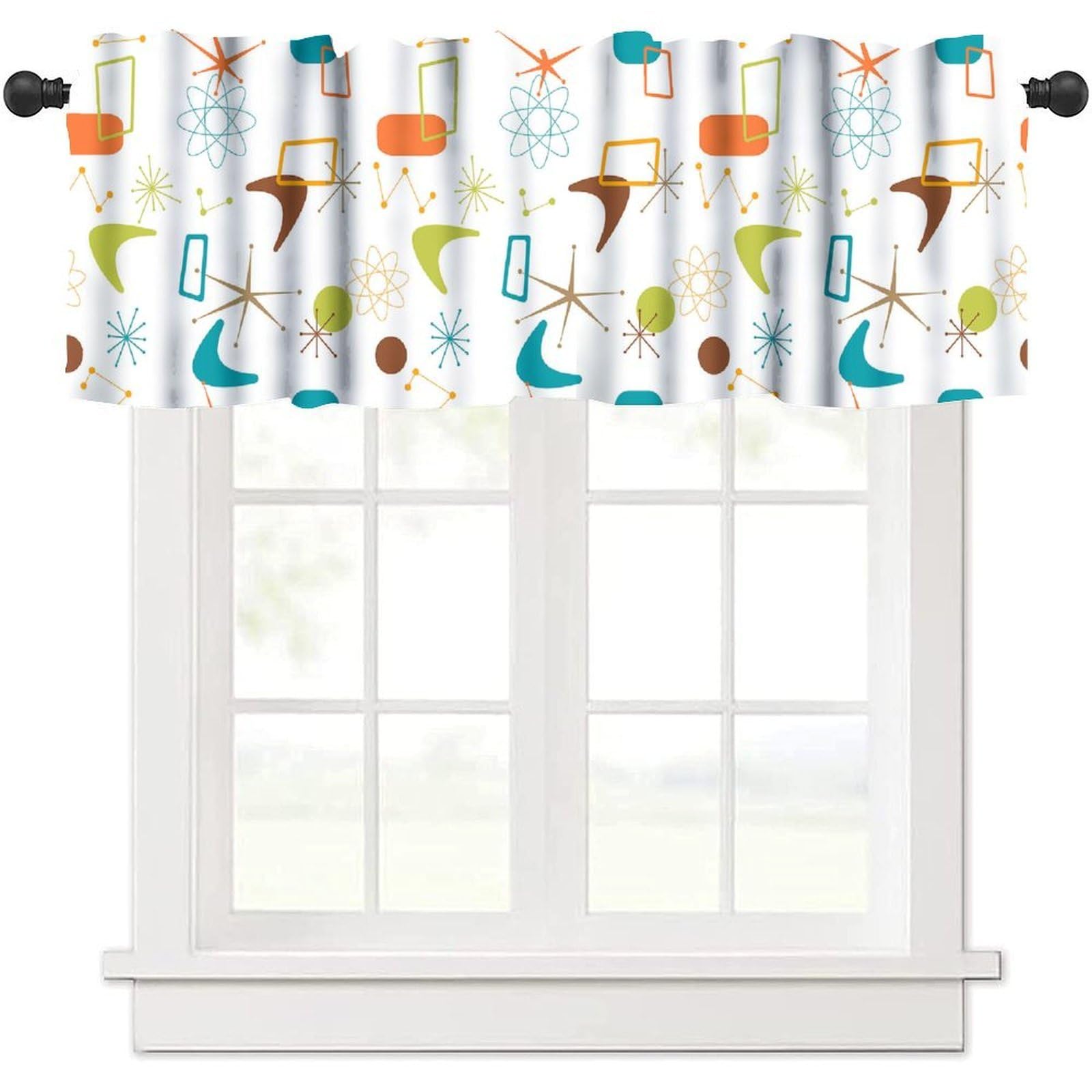 Mid Century Window Valance Curtains, Retro Atomic Starburst Vintage Modern Abstract Geometric Pattern 50s 60s Curtain Valance for Bedroom Living Room Kitchen 54x18inch